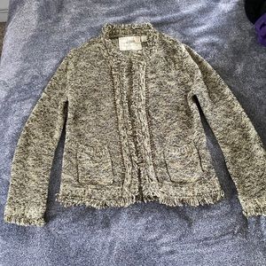 Blue, beige, brown, and green knit sweater
